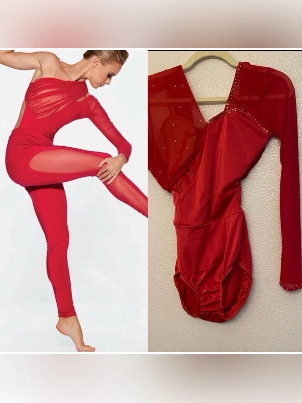 Kelle red 2 piece leotard legging Dance Costume beating heart contemporary SA